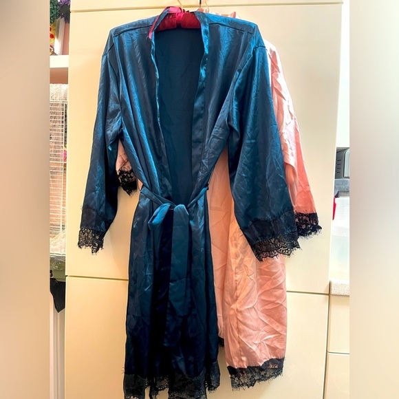 Other - Set Of 2 Silk Satin Robe Wedding Kimono Dressing Gown Sleepwear Bathrobe Size M
